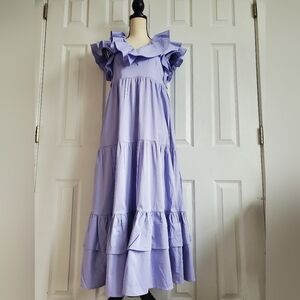 NWT Crosby lilac colored v neck tiered ruffled maxi dress with hip pockets